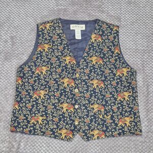Vintage Orvis Elephant Womens Vest Button Front Medium Boho Retro Navy Corduroy